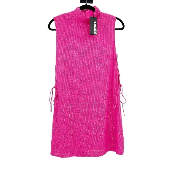 ROTATE BIRGER CHRISTENSEN Sequined Turtleneck Barbie Pink Mini Dress Size 4 NWT - Picture 5 of 11